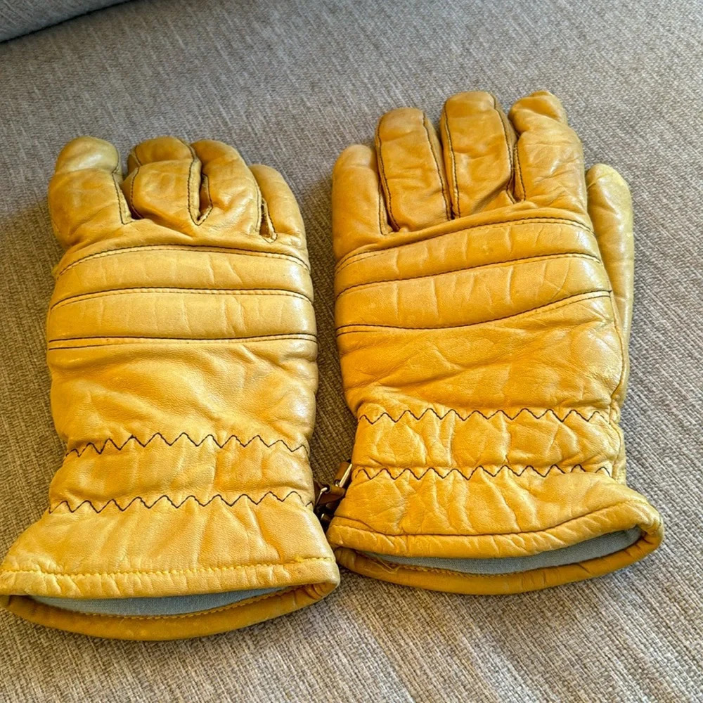 Super cool winter yellow real leather gloves